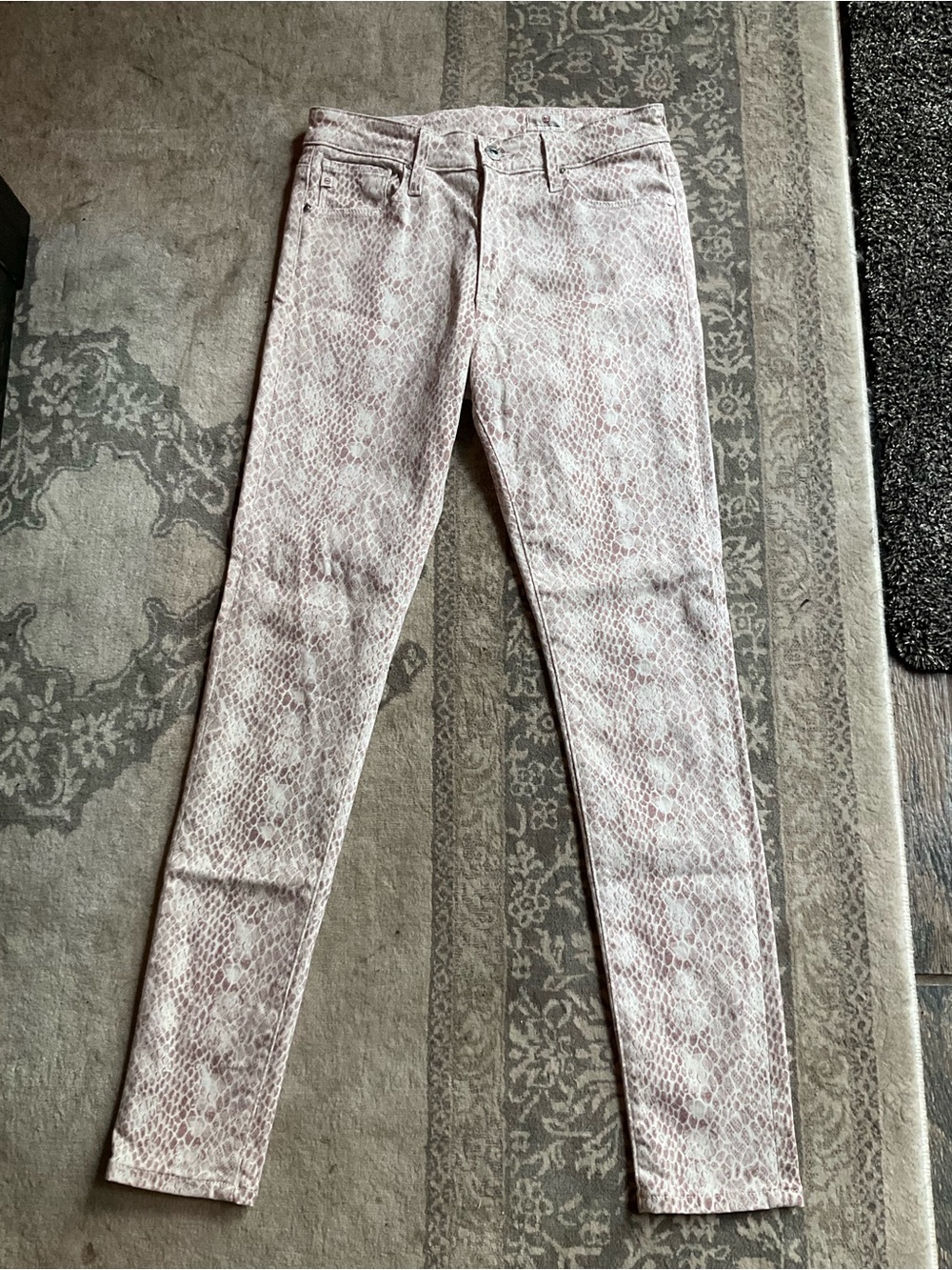 AG Adriano Goldschmied Pink Burgundy High Rise Snake-Print Skinny Ankle Jeans 26